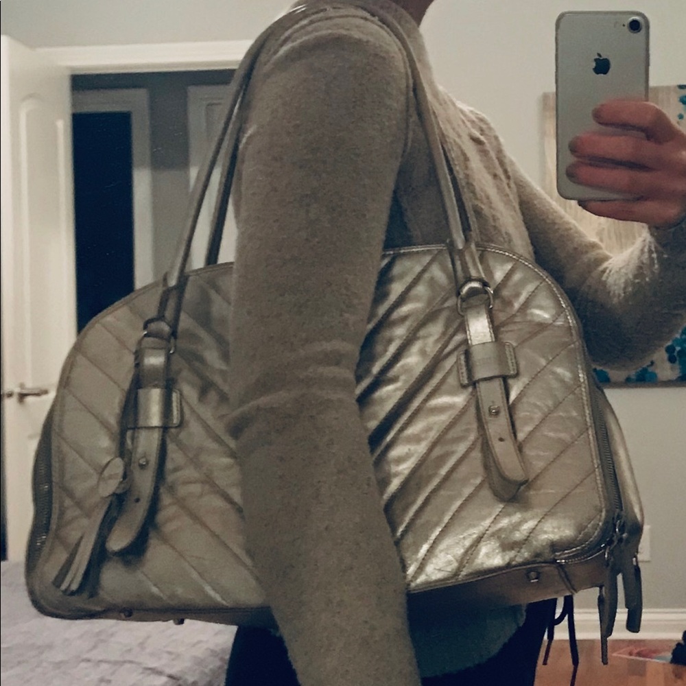 Furla Large Leather Metallic Silver Handbag